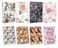 4lü Çiçekli Çizgili  64 Sayfa Defter Seti ve 4 Bloknot -3