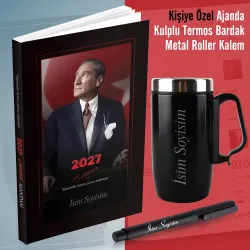 Kişiye Özel 2027 İstikbal Ajanda - Kulplu Termos Bardak ve Metal Roller Kalem