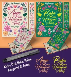 Kişiye Özel Anne ve Baba Bana Hikayeni Anlat Ayraç Kartpostal Kalem - Gri Anı Defteri