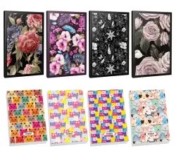 4lü Çiçekli Çizgili  64 Sayfa Defter Seti ve 4 Bloknot -4