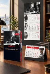 2027 Atatürk Ciltli Ajanda - İmza Duvar Takvimi - Masa Takvimi