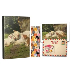 Kişiye Özel Kartpostallı Hediye Seti - 1 Kedi Ailesi 128 Sayfa Defter 1 Kartpostal 1 Ayraç
