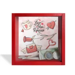 Camlı Ahşap Kumbara ı love Forever Sevgililer Günü Objeleri "Kırmızı" HK0647-0011