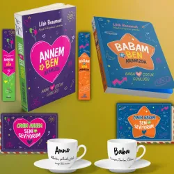 Annem ve Babam Günlüğü Ayraç, Kartpostal, ve 2 Adet Seramik Kahve Fincanı Seti