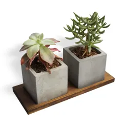 Ahşap Ayaklı İkili Kare Beton Saksı HK1556