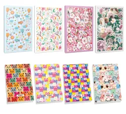 4lü Çiçekli Çizgili  64 Sayfa Defter Seti ve 4 Bloknot -2