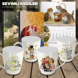 Sevimli Kediler 4 Kupa 2 Defter 1 Takvim -1
