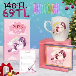Unicorn Seti - 2 Ajanda 1 Kutulu Kupa Bardak 1 Bloknot