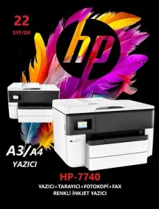 HP-7740 A4-A3 Yazıcı+Tarayıcı+Fotokopi+Faks Renkli İnjeck Yazıcı 22 Sayfa Dakikada