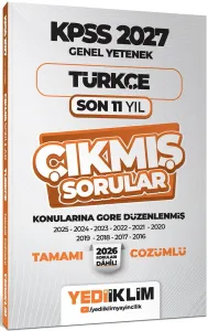 Yediiklim Yayınları 2027 KPSS Genel Yetenek Türkçe Konularına Göre Tamamı Çözümlü Son 11 Yıl Çıkmış Sorular