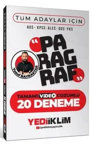 Yediiklim Yayınları AGS KPSS ALES DGS YKS Tüm Adaylar İçin Paragraf Tamamı Video Çözümlü 20 Deneme