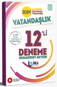 İnka Uzem Yayınları 2024 KPSS Vatandaşlık 12 Deneme Video Çözümlü