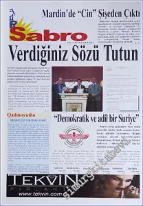 SÜRYANİ: Sabro ( Umut ) - Aylık Bağımsız Siyasi Gazete - Sayı: 9    Yıl: 1  Kasım