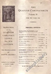 MASONİK Ars Quatuor Coronatorum - Transactium of Quatuor Coronati Lodge No. 2076 - Volume: 81, Year: 1968