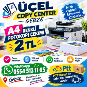 Gebze Ucuz Fotokopi A4 Renkli Fotokopi Çekimi 2 TL dir.