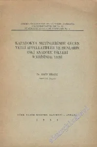Kapadokya Metinlerinde Geçen Yerli Appellatifler ve Bunların Eski Anadolu Dilleri İçerisindeki Yeri -        1953
