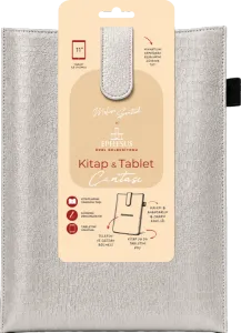 Yeni Nesil Kitap ve Tablet Çantası - Özel Deri Dokulu (GÜMÜŞ)