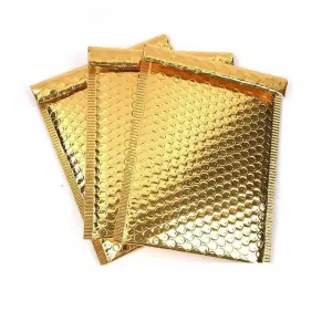 Gold Metalize Baloncuklu Poşet 10x10 cm. +5 cm. Kapak Bantlı