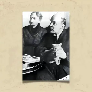 POSTER 0145- LENİN, NADEJDA KRUPSKAYA VE KEDİ, FOTOĞRAF - KUŞE KAĞIT (33X48)