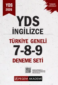 Pegem Yayınları 2026 YDS İngilizce Tamamı Çözümlü Türkiye Geneli 7-8-9 (3'lü Deneme Seti)