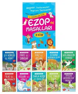 Ezop Masalları Seti (10 Kitap - Büyük Boy); 1. ve 2. Sınıflar İçin Eğik El Yazısı