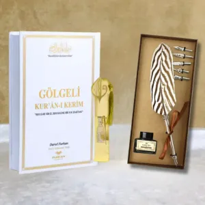 Gölgeli Kuranı Kerim & Kalem Seti - Beyaz