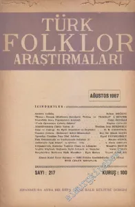 Türk Folklor Araştırmaları Dergisi - Sayı: 217  Cilt: 11  Yıl: 19  Ağustos
