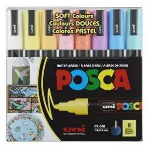 Uni POSCA 1.8-2.5 SuBazlıPosterMarkörüSotfRenk 8li