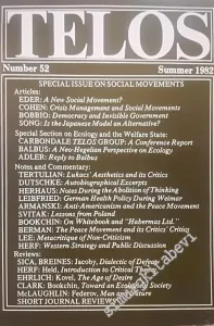 Telos: A Quarterly Journal of Radical Thought - Special Issue on Terrorism and State Terrorism - Special Issue on Social Movements - Number: 52, Summer -        1982