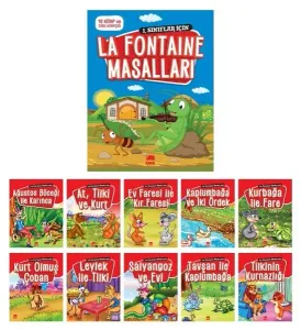 Ezop Masalları Seti (10 Kitap Takım - Küçük Boy); 1. ve 2. Sınıflar İçin Eğik El Yazılı