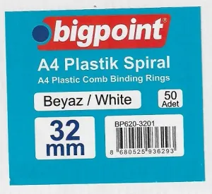 Plastik Spiral 32 mm Beyaz 50'li Kutu