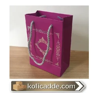Gümüş Saray Desenli Mor Karton Çanta 12x17x7 cm