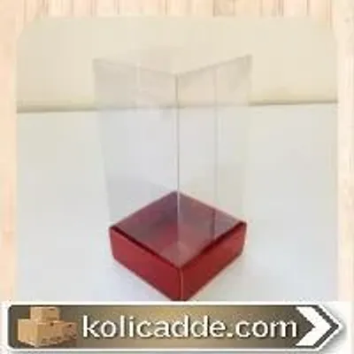 Üstü Asetat Kapaklı Altı Bordo Karton Kutulu Asetat Kutu 5x5x11 cm.