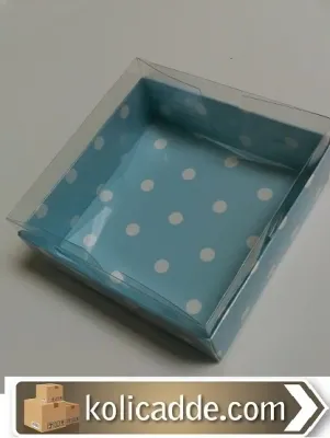 Mavi Puanlı Karton Kutu Üstü Asetat Kapak 10x10x4 cm