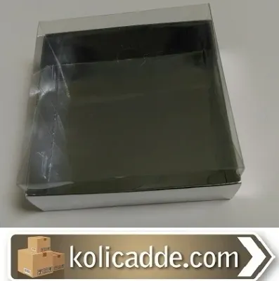 Gümüş Metalize Kutu Asetat Kapak 10x10x4 cm