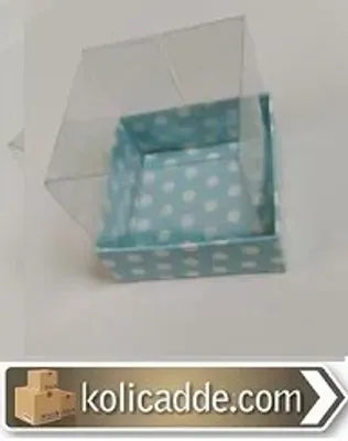 Puantiyeli Mavi Kutu Asetat Kapaklı 10x10x12 cm