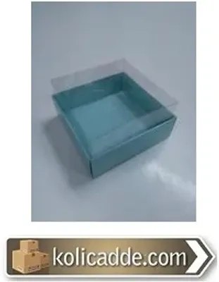 Asetat Kapaklı Mavi Karton Kutu 9x9x5 cm