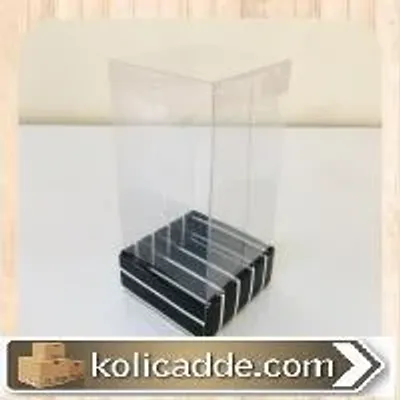 Üstü Şeffaf Asetat  Altı Karton Üzerine Siyah Beyaz Çizgili Asetat Kutu 5x5x11 cm