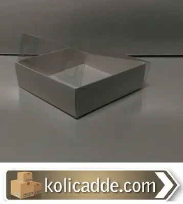 Beyaz Karton Kutu Üstü Asetat Kapak 10x10x4 cm