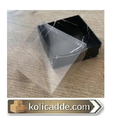 Mermer Desenli Asetat Kapaklı Siyah Kutu 8x8x3 cm