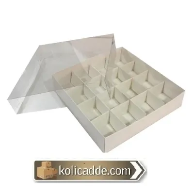 Asetat Kapaklı Beyaz Kutu 16 Bölmeli 20x20x3