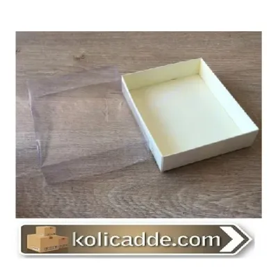 Mermer Desenli Asetat Kapaklı Krem Kutu 12x15x3 cm
