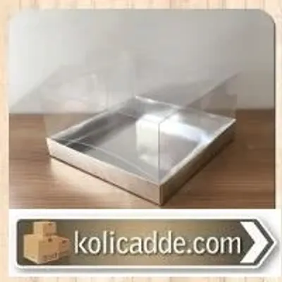 Asetat Kapaklı Altı Gümüş Metalize Karton kutu 20x20x8 cm