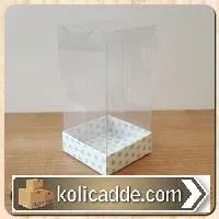 Asetat Kapaklı Altı Mavi Puantiyeli Karton kutu 6x6x12 cm