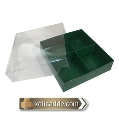 Asetat Kapaklı Yeşil Kutu 4 Bölmeli 20x20x3