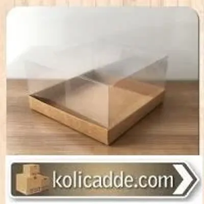 Şeffaf Kapaklı Kraft Kutu 20x20x8 cm
