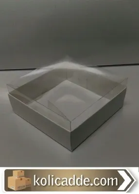 Beyaz Karton Kutu Asetat Kapak 12x12x4 cm