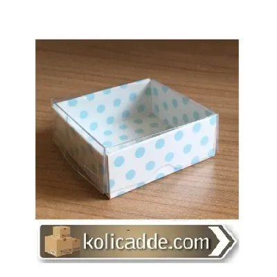 Mavi Puantiyeli Karton Kutu 5x5x2,2 cm.