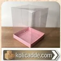 Asetat Kapaklı Altı Pembe Karton kutu 15x15x17,5 cm