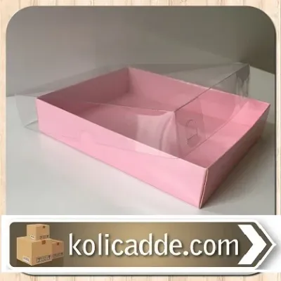 Pembe Karton Kutu Asetat Kapak 12x15x3 cm